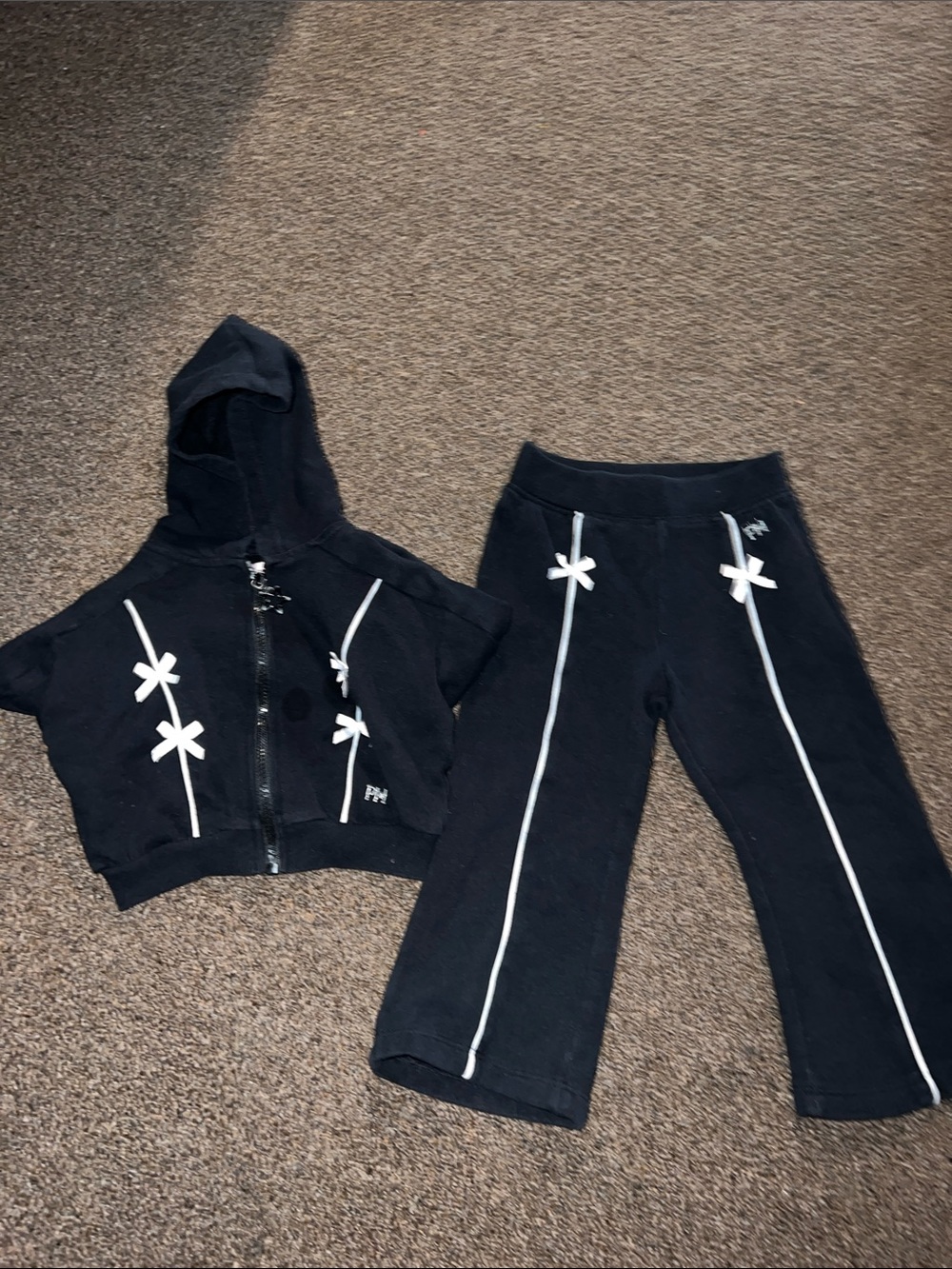 Paris Hilton Kids Black Hoodie & Pants Set with White Accents